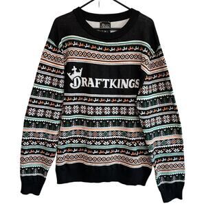 DraftKings Nordic Fair Isle Pattern Ugly Christmas Sweater Black Crewneck 2XL